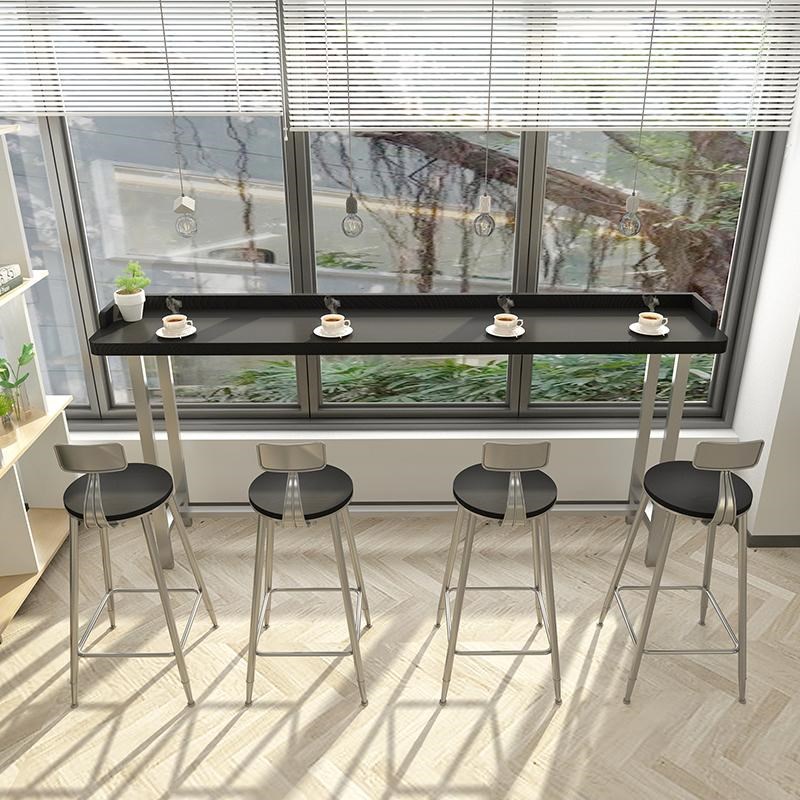 黑色实木吧台带围边阳台长条桌办公室休闲高脚桌高级吧台桌椅组合
