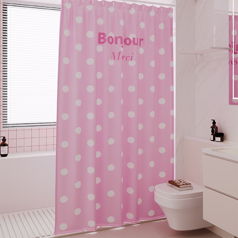 粉色波点浴帘浴室隔断遮挡帘防水防霉速干免打孔洗澡淋浴房卫生间