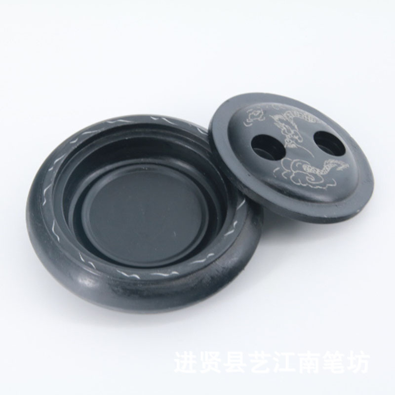 厂家文房四宝端歙雕花墨砚 书法培训学生圆砚台 5寸砚台带盖