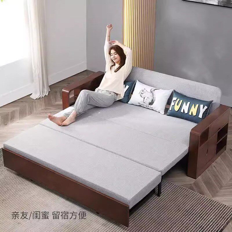 实木沙发床多功能折叠两用双人电动升降茶几书桌一体式多用