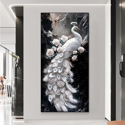 孔雀钻石画2025新款5D满钻客厅玄关自己绣钻石画十字绣轻奢高级感