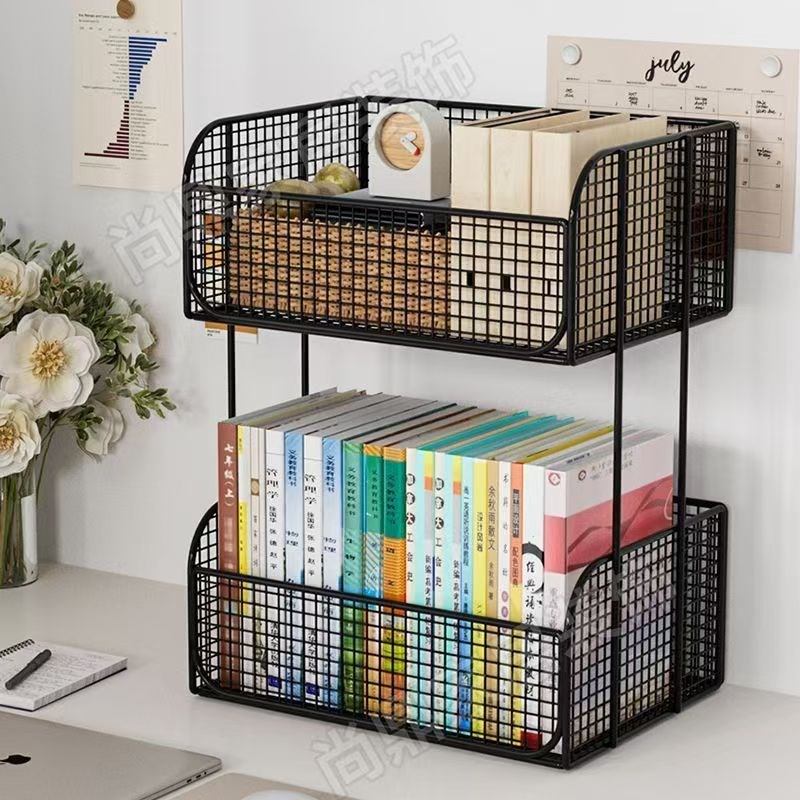 办公桌下课桌边书柜书本收纳书桌旁小书架落地置物架带轮移动简易