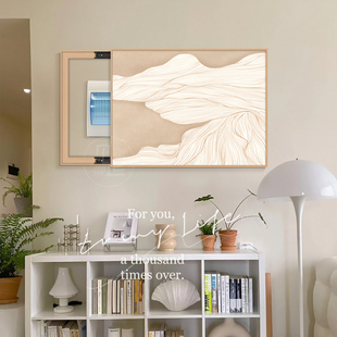 奶油风电表箱装饰画抽象砂岩饭厅配电箱挂画多媒体盒遮挡箱定制