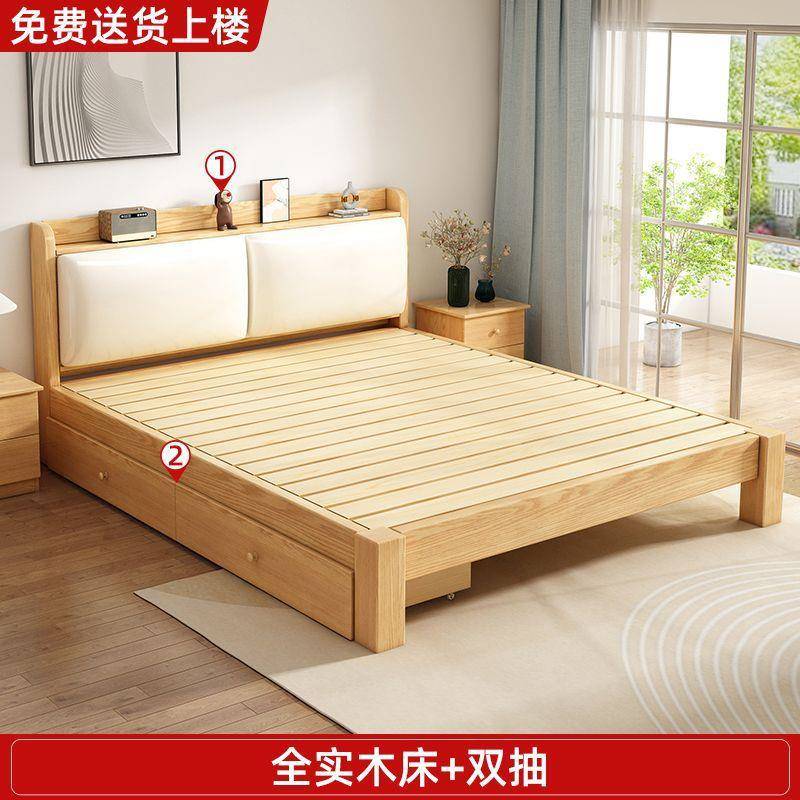 实木床家用主卧双人床1.8米现代简约1.5米单人床简易软包床经济型