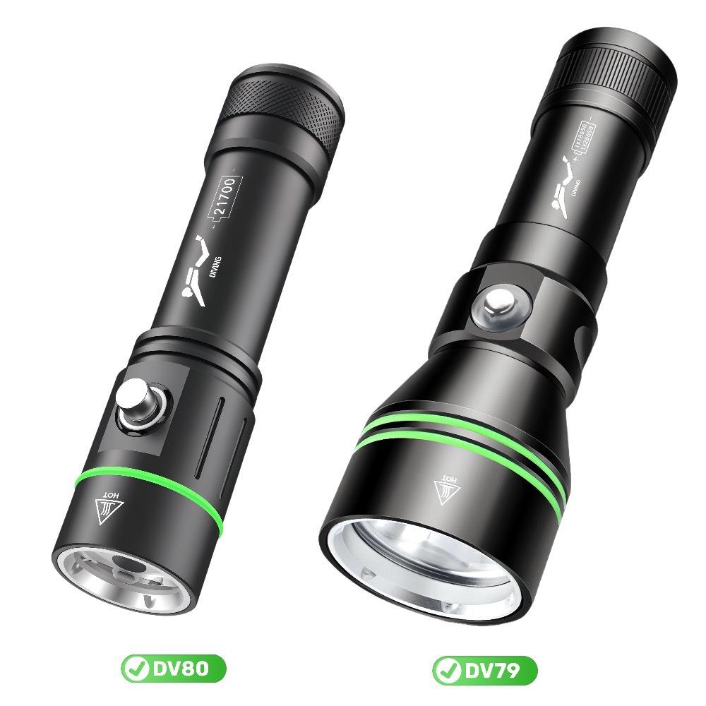 跨境新款30W强光专业潜水手电筒水下补光小巧便携夜潜水手电充电