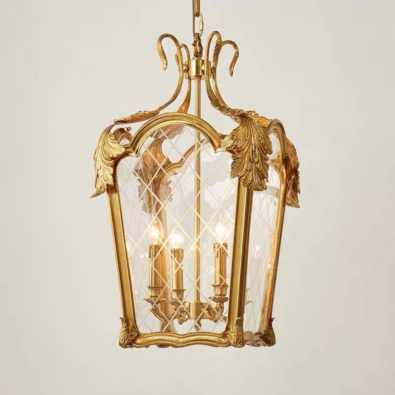 法式全铜吊灯欧式复古奢华笼子吊灯别墅玻璃走廊过道玄关门厅吊灯