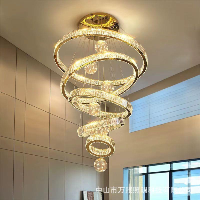 复式楼别墅客厅大吊灯现代简约轻奢水晶灯自建房挑空楼梯长吊灯