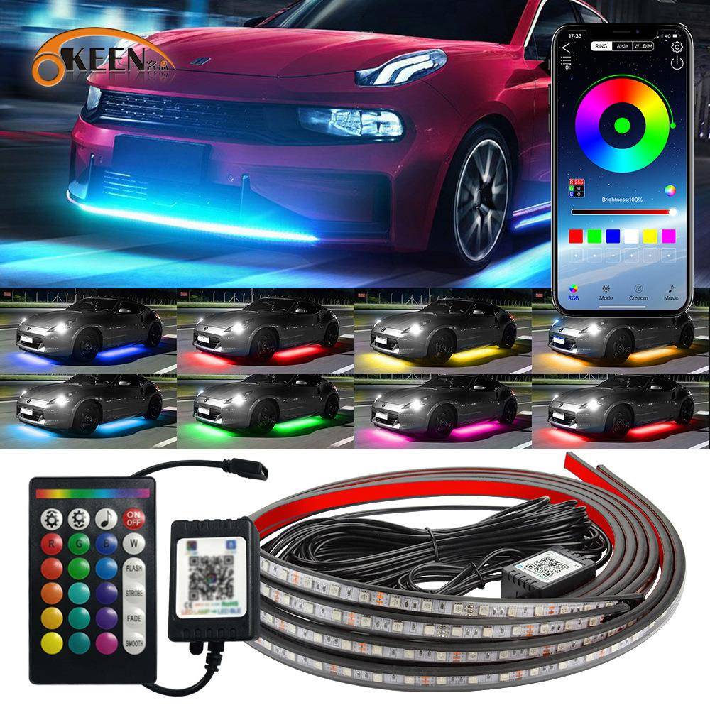 OKEEN汽车七彩声控底盘灯改装APP款RGB一拖四LED灯条车底氛围灯
