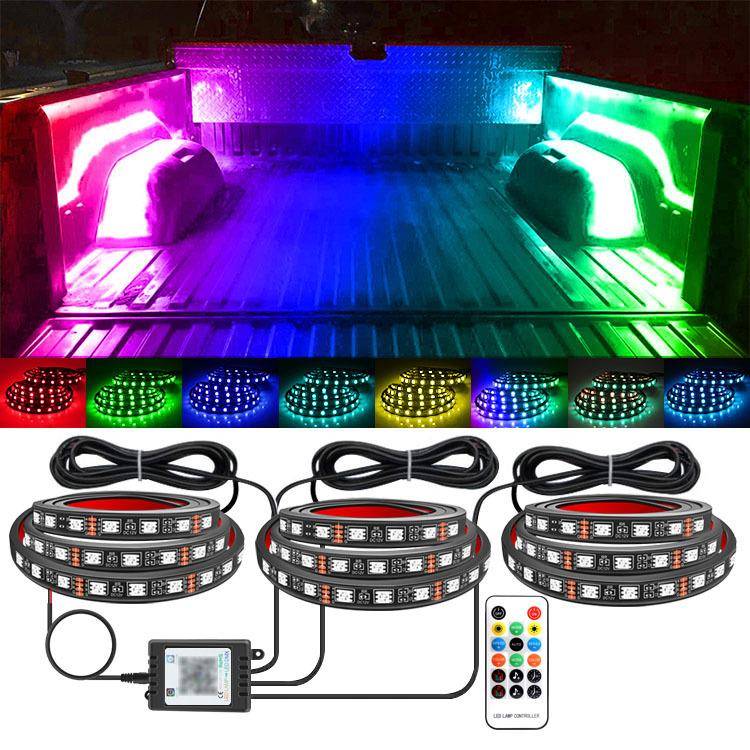 RGB三条装皮卡车车床灯条一拖三皮卡车厢照明灯条配RF遥控声控