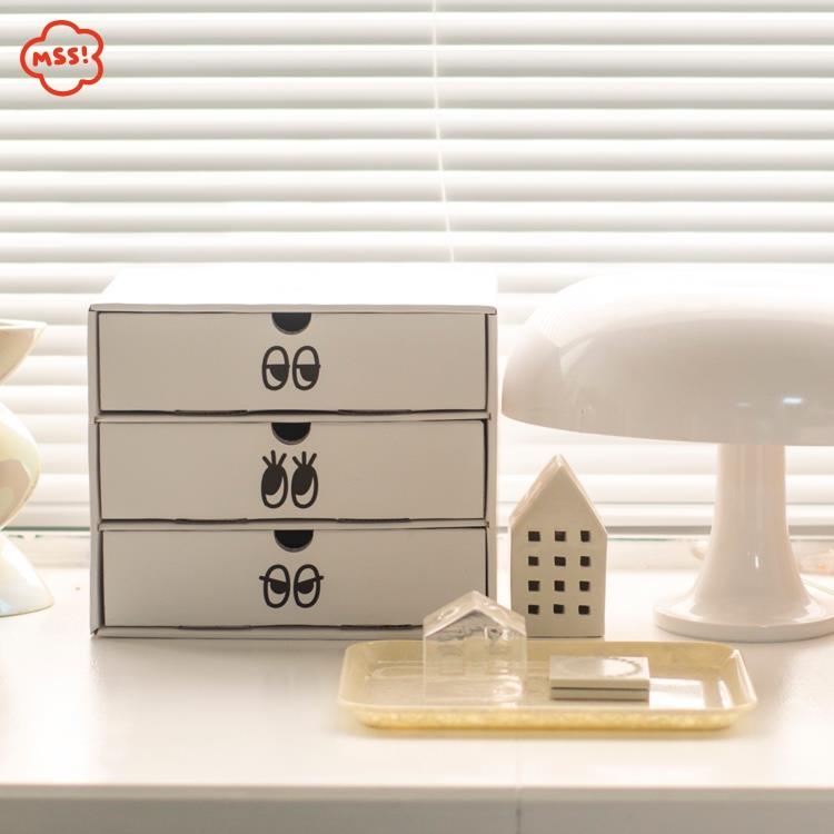 MSS喵术士可爱小眼睛小情绪家用零食文件收纳整理储物三层抽屉盒