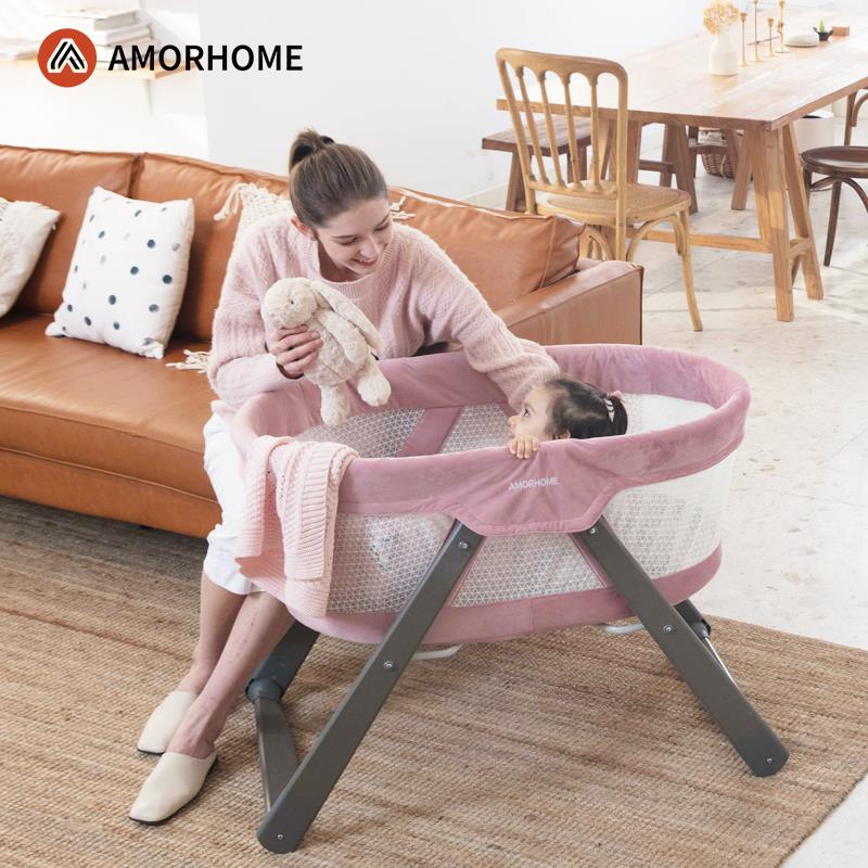 AMORHOME婴儿床儿可移动新生多功能摇摇床可折叠宝宝床欧式摇篮床