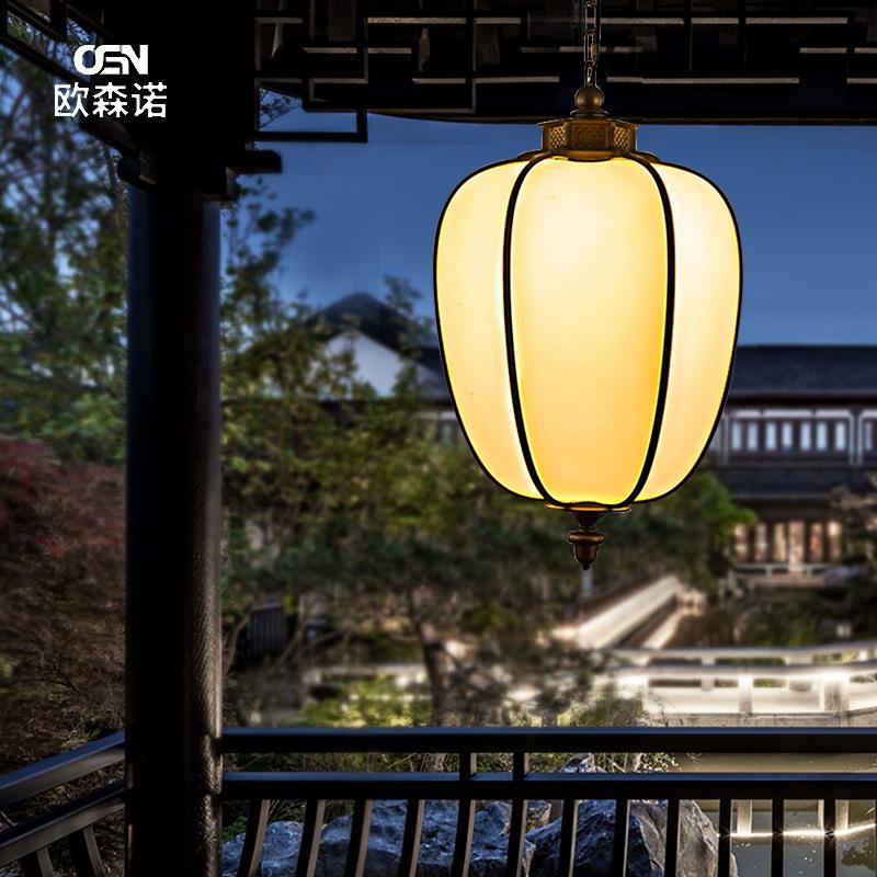 工厂现货供应新中式铝合金户外防水云石别墅大门装饰云石吊灯