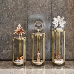 北欧轻奢高端金色不锈钢花架子客厅电视柜旁落地式酒店圆形高级感