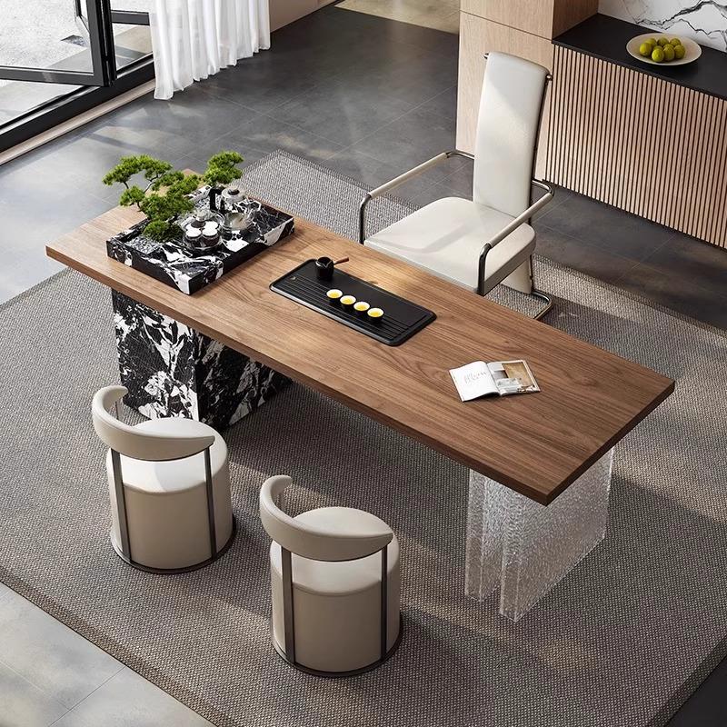 新中式实木岩板茶台现代简约办公室接待会客泡茶桌烧水壶一体茶桌