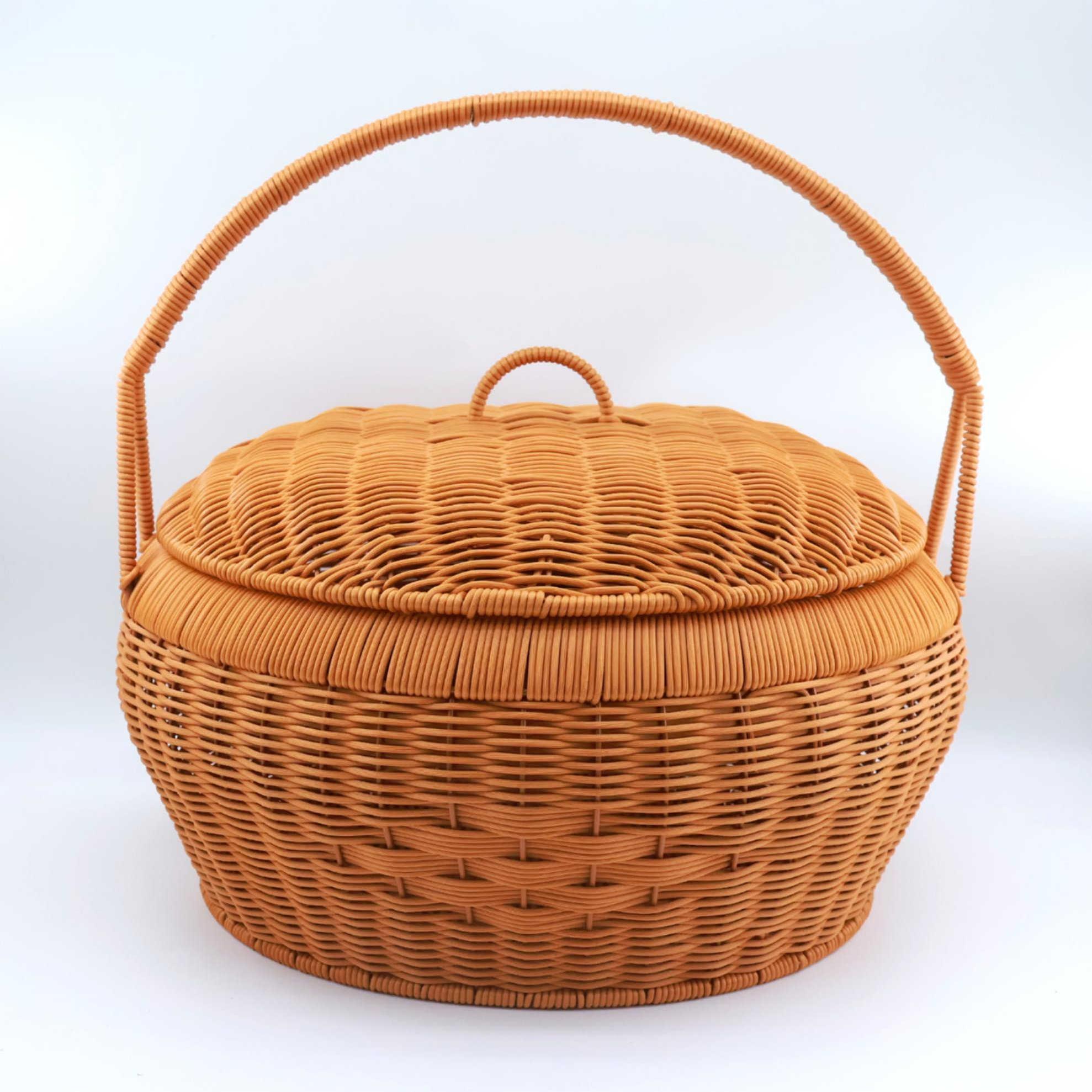 新款手工编织藤编储物手提篮子收纳筐购物篮家用露营水果鸡蛋买菜