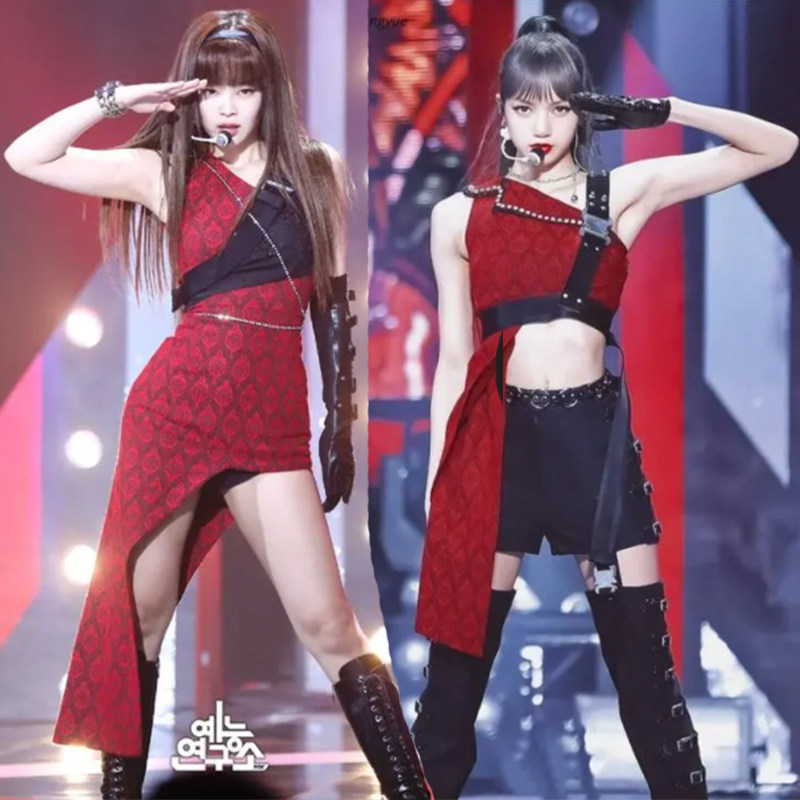 blackpink女团演出服 killthislove红色爵士街舞台打歌服韩舞套装