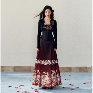 一弦一木【暗夜百合】明制马面裙女春国风织金渐变半身裙汉服套装