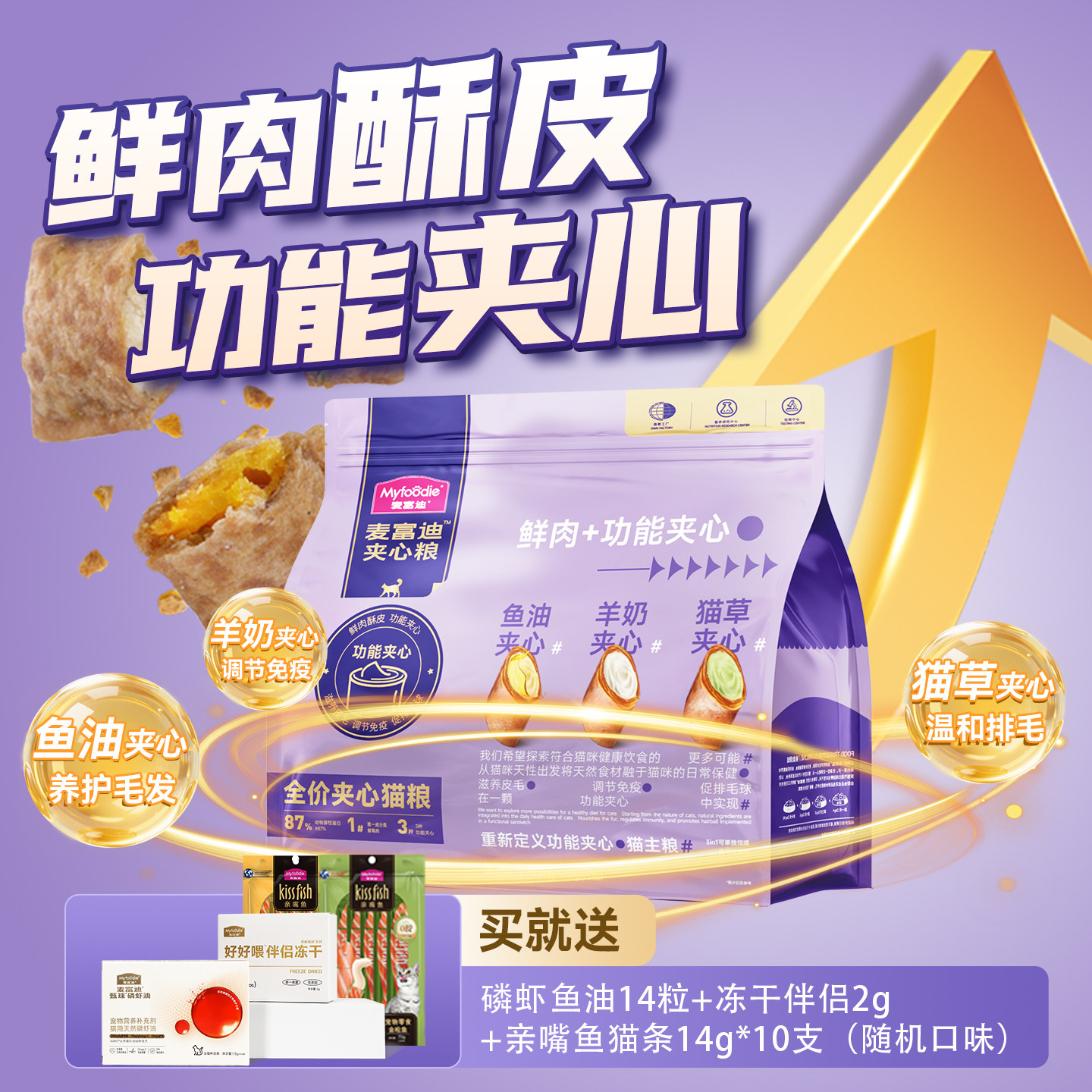 麦富迪夹心酥猫粮全价鲜肉夹心鱼油羊奶猫草成幼猫通用营养双拼粮