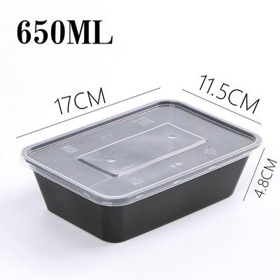 适配650ml长方盒一次性餐盒PP塑料黑色外卖打包盒饭盒快餐便