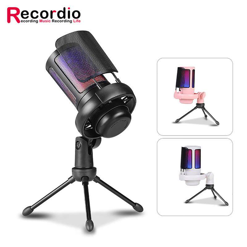 适配USB炫彩电脑麦克风游戏竞技手机直播唱歌录音降噪RGB电容话筒