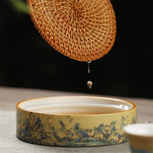 适用千里江山陶瓷壶承壶垫杯垫藤编干泡台茶盘壶托功夫茶具紫砂壶