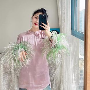 羽毛可拆卸盘扣收腰国风衬衫 重工清新2024年新款 新中式 白日焰火