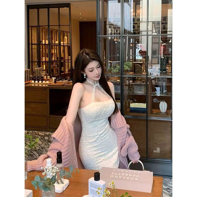 爱神白茉莉挂脖白色蕾丝