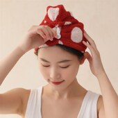 ins复古波点全棉色织双面毛圈干发帽 柔K软吸水擦头包头毛巾干发