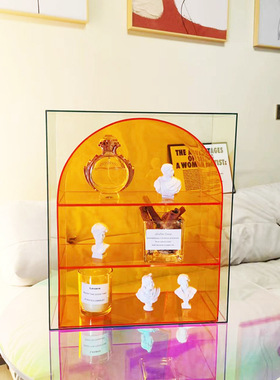 高级感橙色拱形杯子收纳架亚克力化妆K品桌面多层放水杯置物架