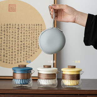 快p客杯套装 玻璃旅行茶具便携式 户外一壶三杯随身包陶瓷功夫泡茶