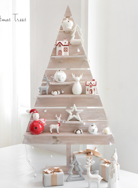 手工木质1.2h米圣诞树落地置物摆件橱窗店铺场景家具客厅布置装饰