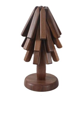 黑胡桃实木隔热垫餐m桌摆件一棵树防烫隔热垫创意折叠隔热垫 格调