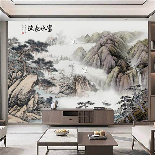 山水画中式电视背景墙贴纸墙纸自粘墙画客厅壁纸装饰画墙壁贴画