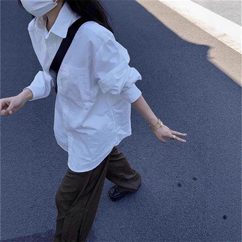 纯白色衬衫男长袖高级感痞帅发型师西装内搭叠穿春秋打底衬衣外套