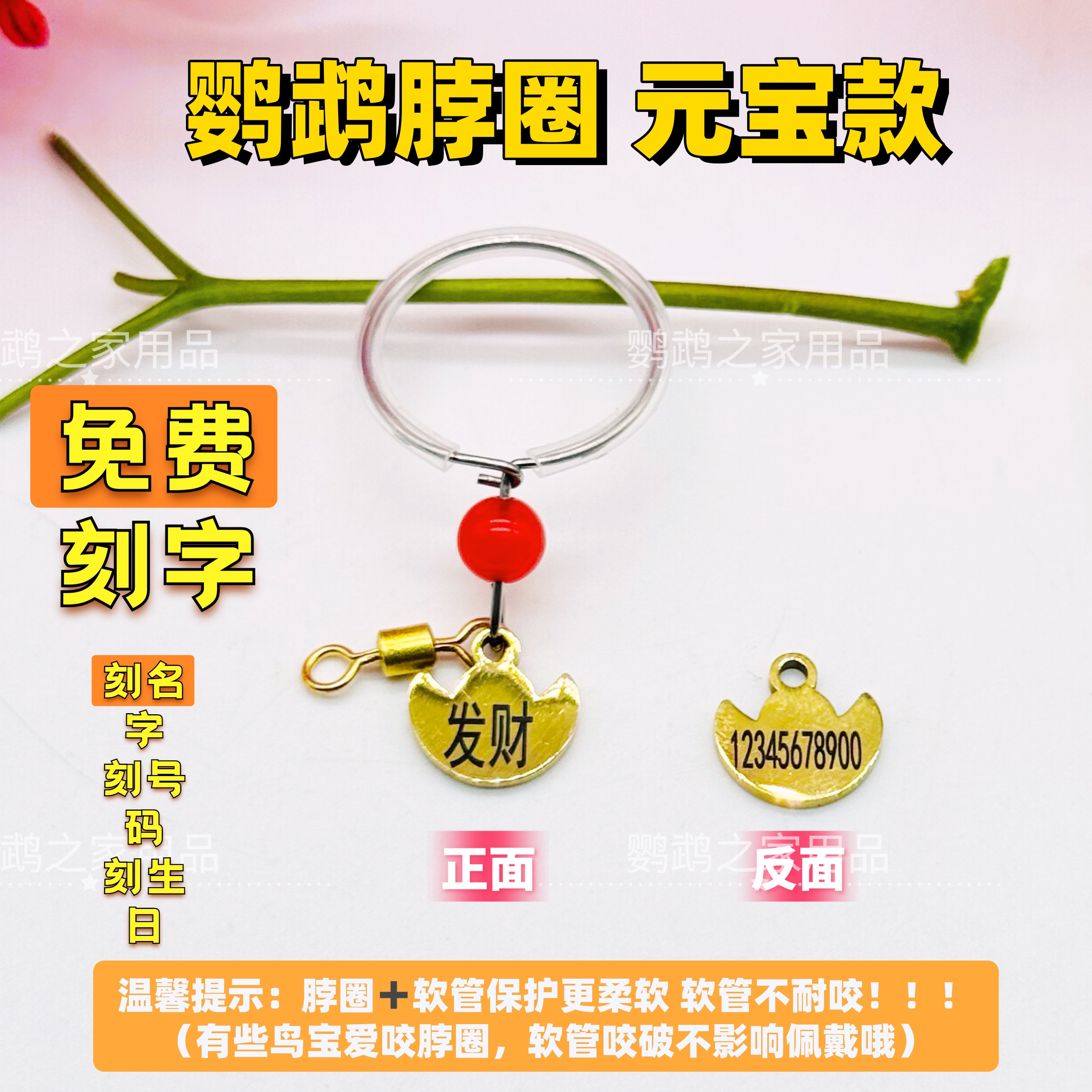 定制鹦鹉脖套虎皮玄凤小太阳和尚脖圈链子牡丹金太阳吸蜜刻字吊牌
