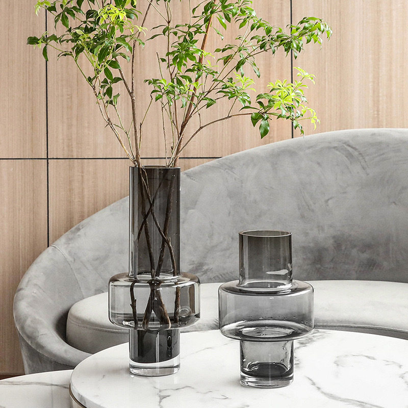 现代北欧极简烟灰透明玻璃花瓶摆件家居样板房装饰品百合水养水培,橡塑材料及制品,其他塑料制品,淘宝优惠券,粉丝福利购,淘宝优惠卷