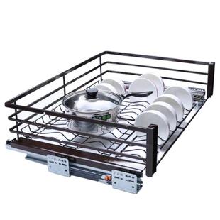 橱柜304不锈钢拉篮轨道管抽屉调味刀架抽屉式碗篮多功能抽拉式