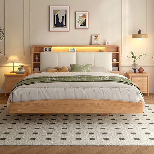 木月双人床全实木简约1.5米1.8米架子床卧室原木风实木床软靠设计