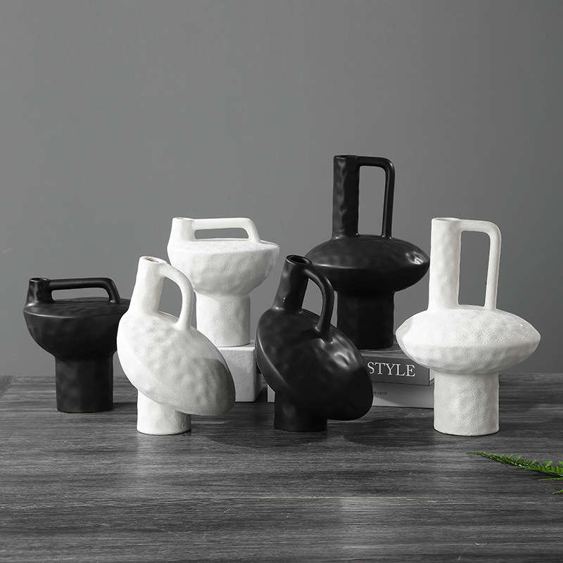 创意轻奢抽象几何陶瓷花瓶 北欧现代售楼部软装样板间饰品工艺品