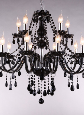 10+5双层黑色水晶吊灯15头黑色蜡烛灯酒店工程KTV展厅主体餐厅