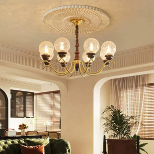 法式 复古房间led灯具 中古客厅吊灯实木魔豆灯南洋风大厅主灯美式