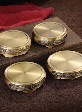 0纯铜香炉底座黄铜底座莲花底座圆形中式复古摆件家居小铜器工艺