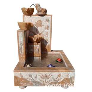 庭院石雕流水摆件加工 家用石材流水荷花图片 户外石质流水钵价格