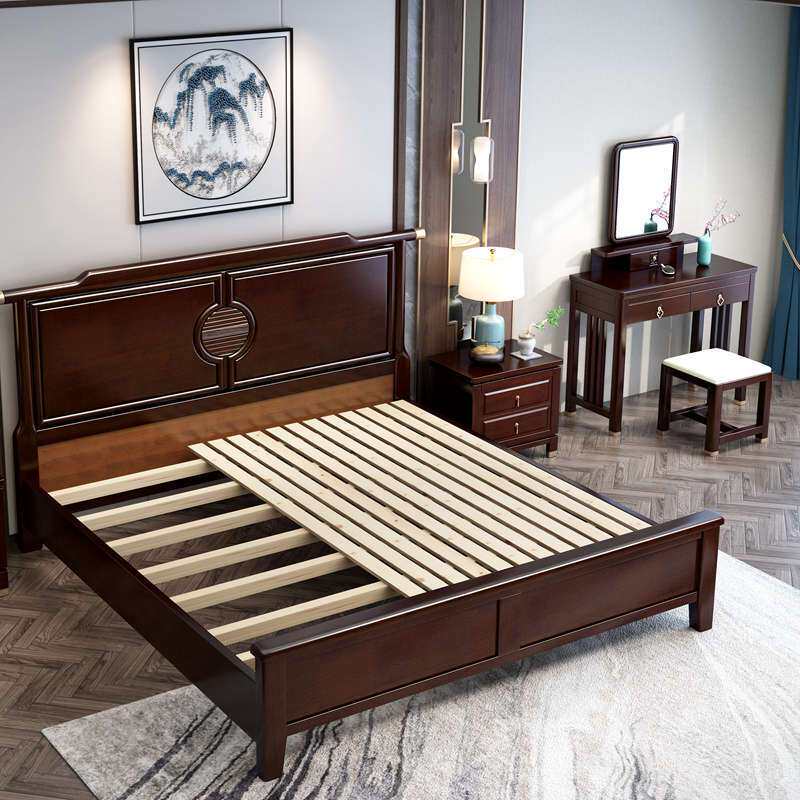 实木床1.8米1.5双人新中式现代简约高箱气压主卧工厂 全实木