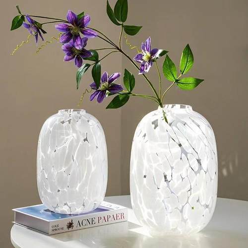 0高级感大肚圆形小口玻璃花瓶套料水培吊钟马醉木雪柳插花落地摆