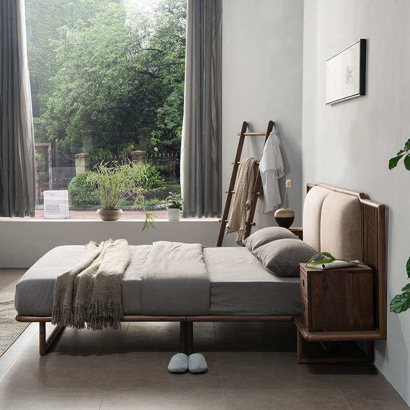 新中式黑胡桃木全实木床 现代简约1.8米双人床禅意床主卧民宿家具