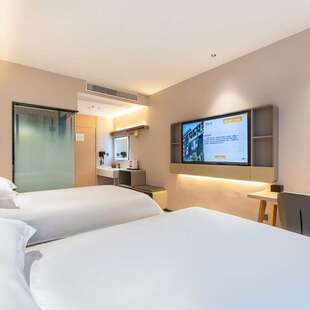 高密板贴实木皮烤漆床 酒店宾馆家具 中纤板式床箱新中式家具