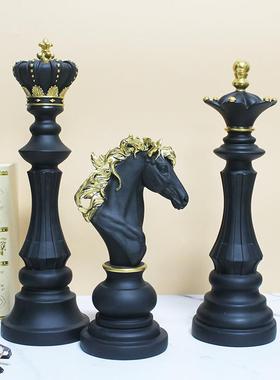 0创意家居摆件国际象棋树脂摆件橱窗家居装饰品黑色白色棋子摆设