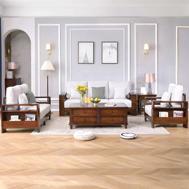 美式实木沙发现代简约客厅小户型三人位布艺贵妃沙发组合家具套装