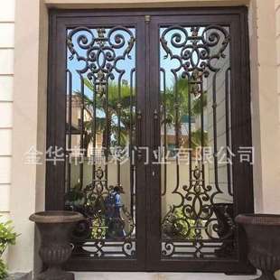 铁艺门手工锻铁大门玻璃双层钢化活动门自建房别墅大门欧式入户门